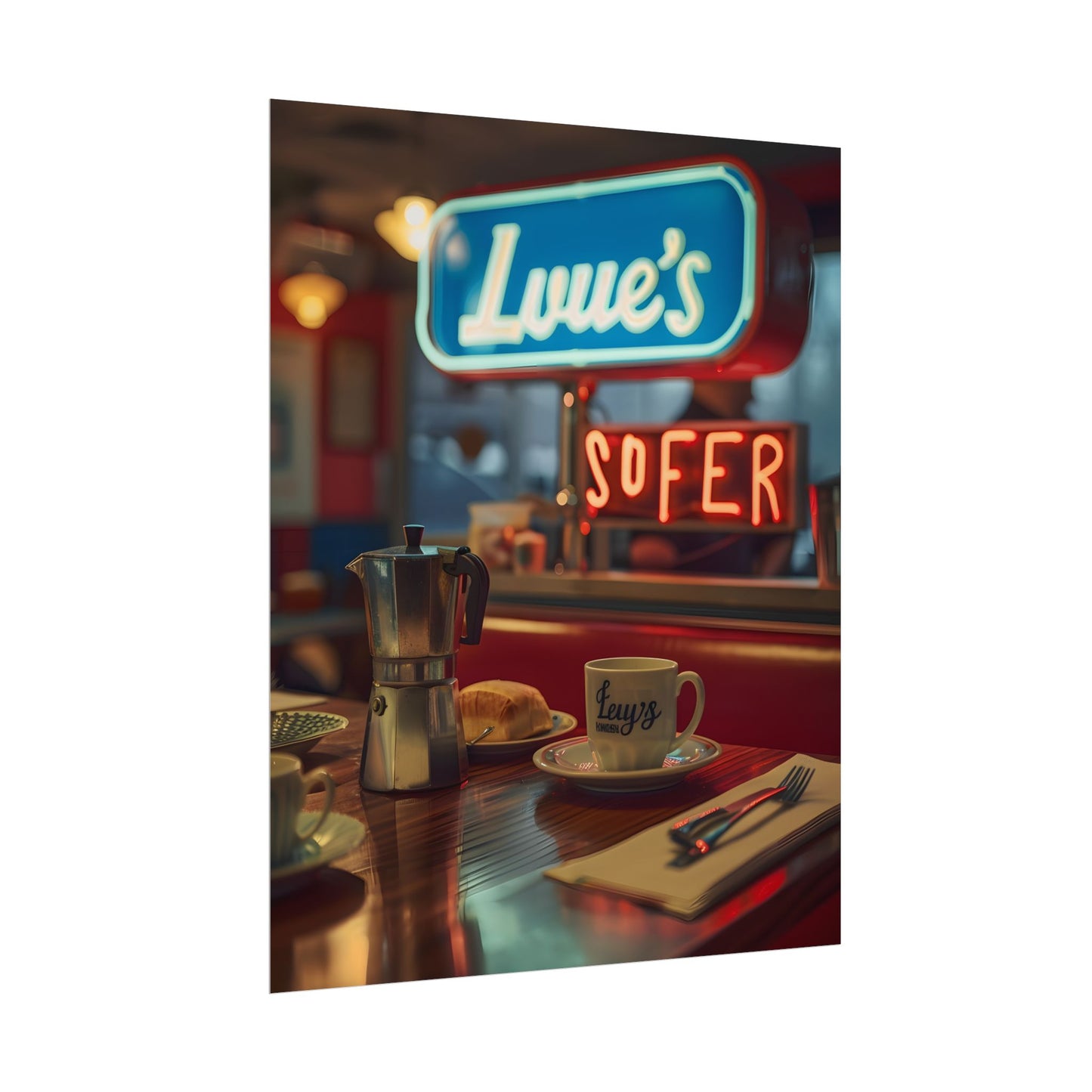 Retro Kitchen Diner Scene: Cozy Coffee Moment - Poster