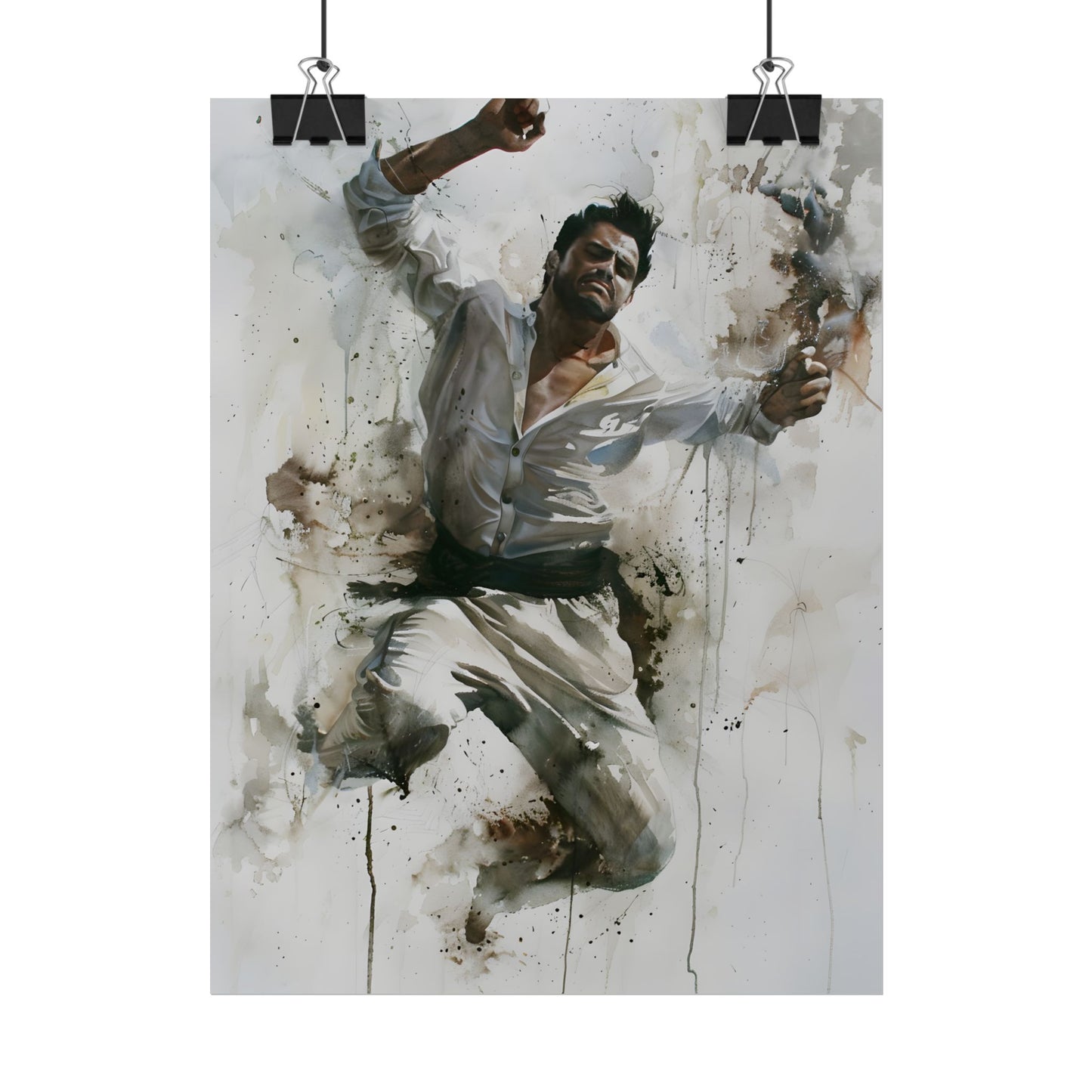 Watercolor Artwork: Man Dancing in Dynamic Movement - Poster