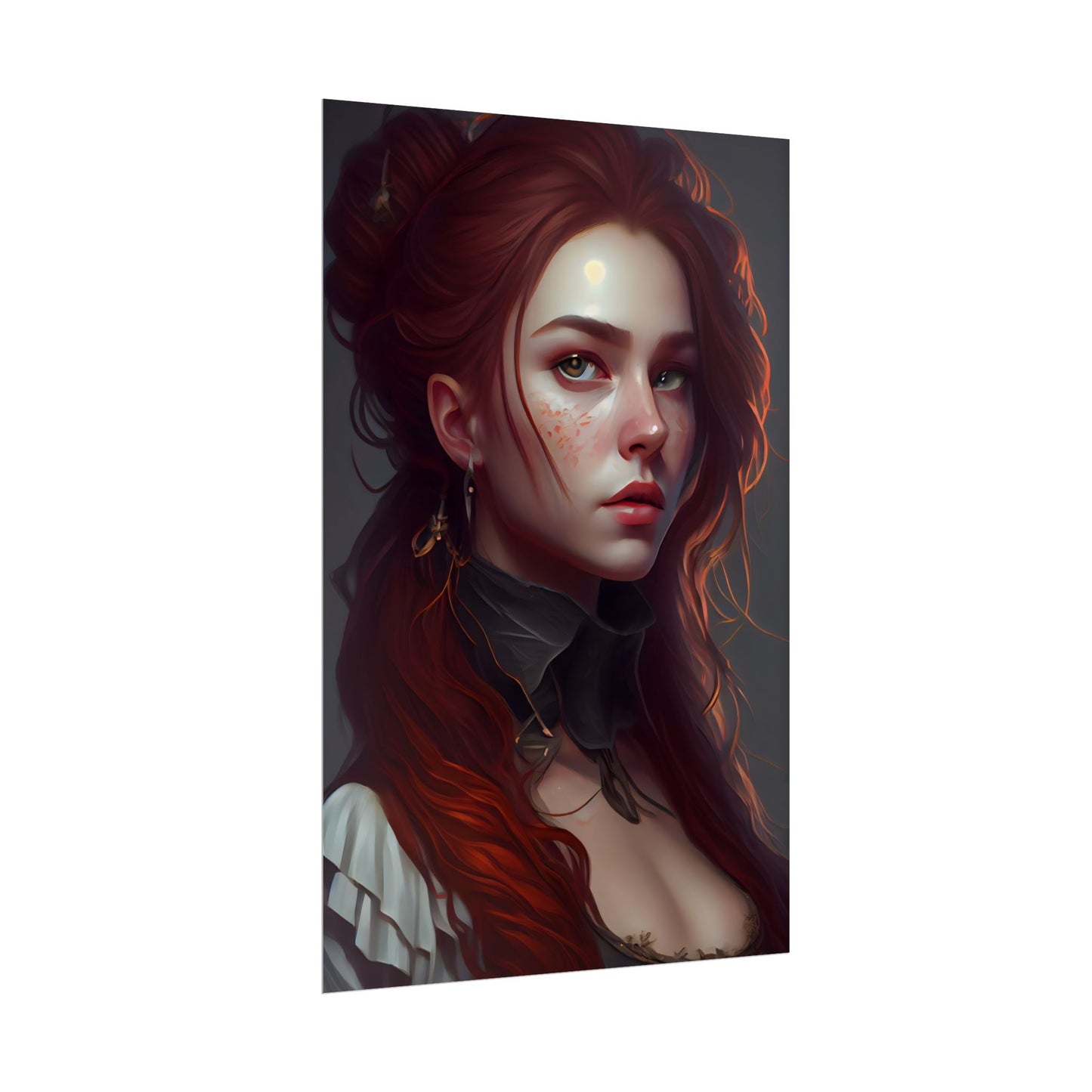 Formal Redhead Portrait: Nature-Themed Artwork in Green and Blue - Poster