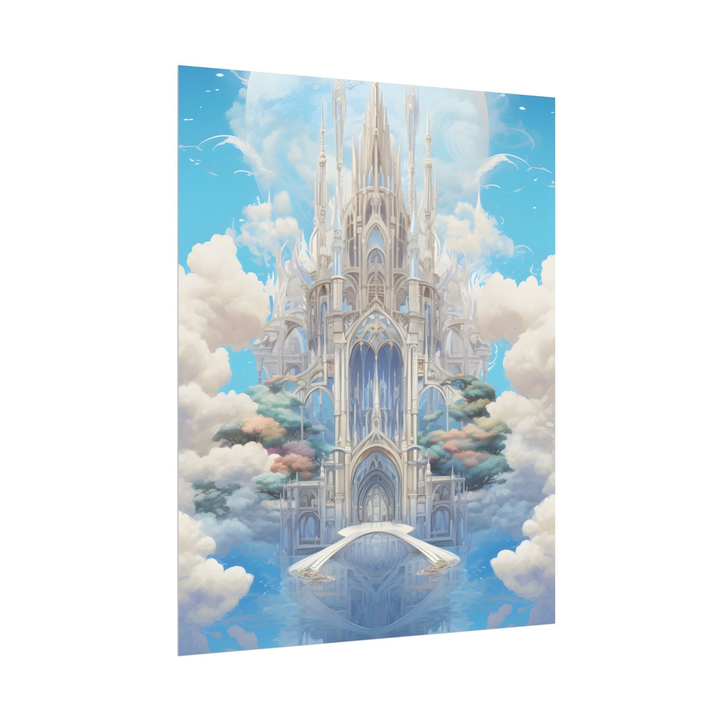 Floating City in Celestial Clouds: Fantasy Artwork - Poster