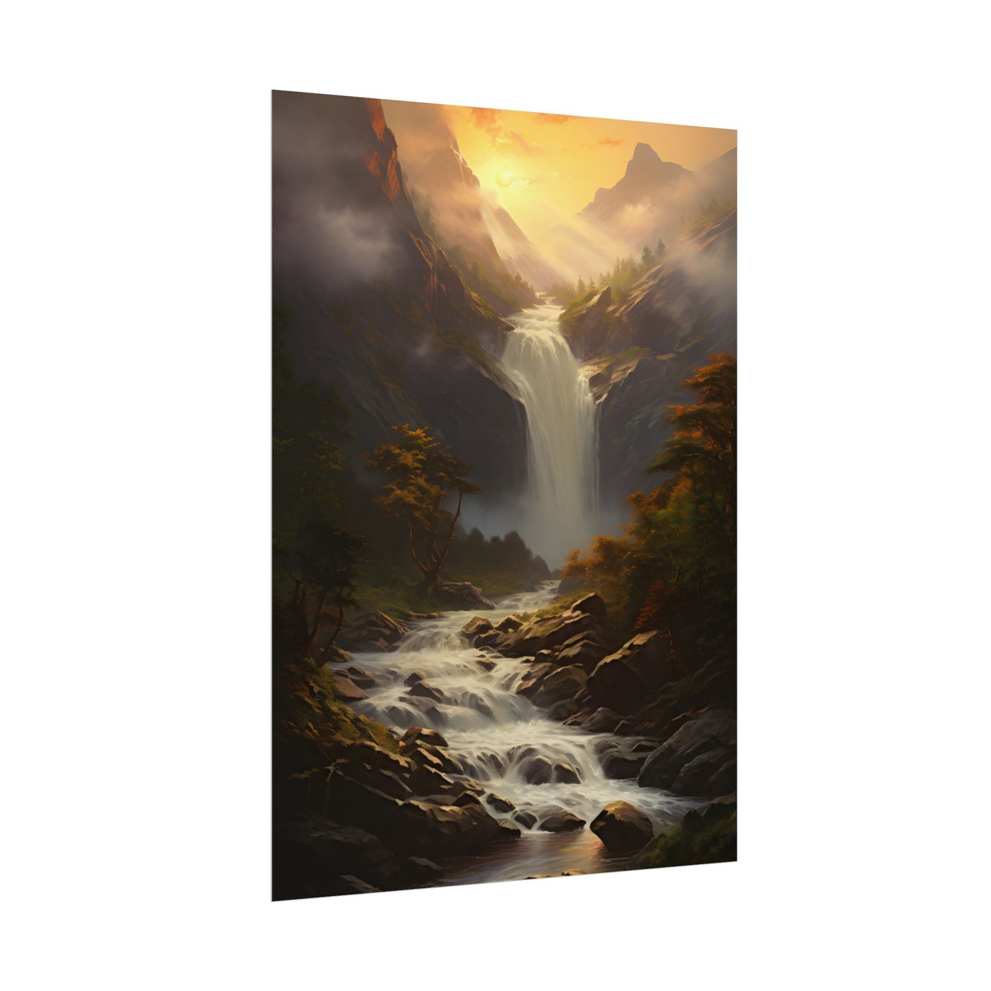 Breathtaking Waterfall: Nature's Beauty in Oil Painting - Poster