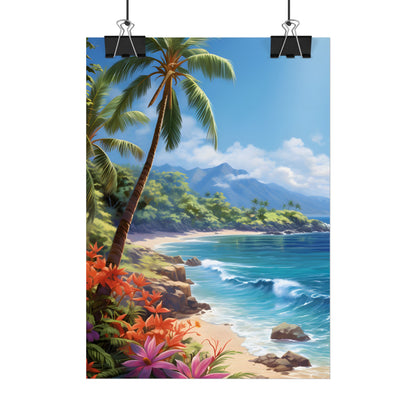 Tropical Paradise: Serene Island Oasis in Tranquil Blue Skies - Poster