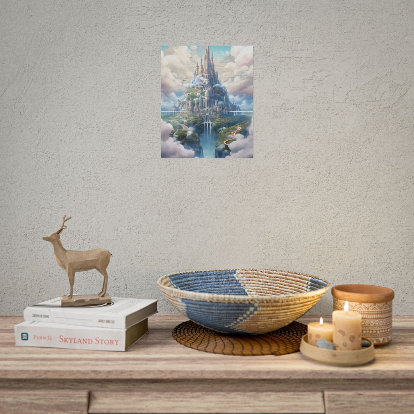 Floating City in Celestial Fantasy Realm: Whimsical Artwork - Poster