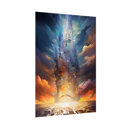 Vibrant Cyber Dreamscape: Abstract Digital Artwork - Poster