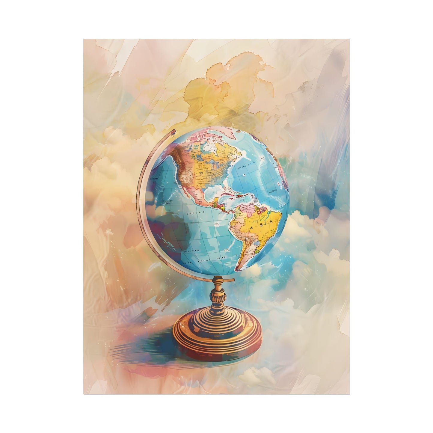 Vintage Globe Adventure: 80 Iconic Landmarks on a Classic Map - Poster