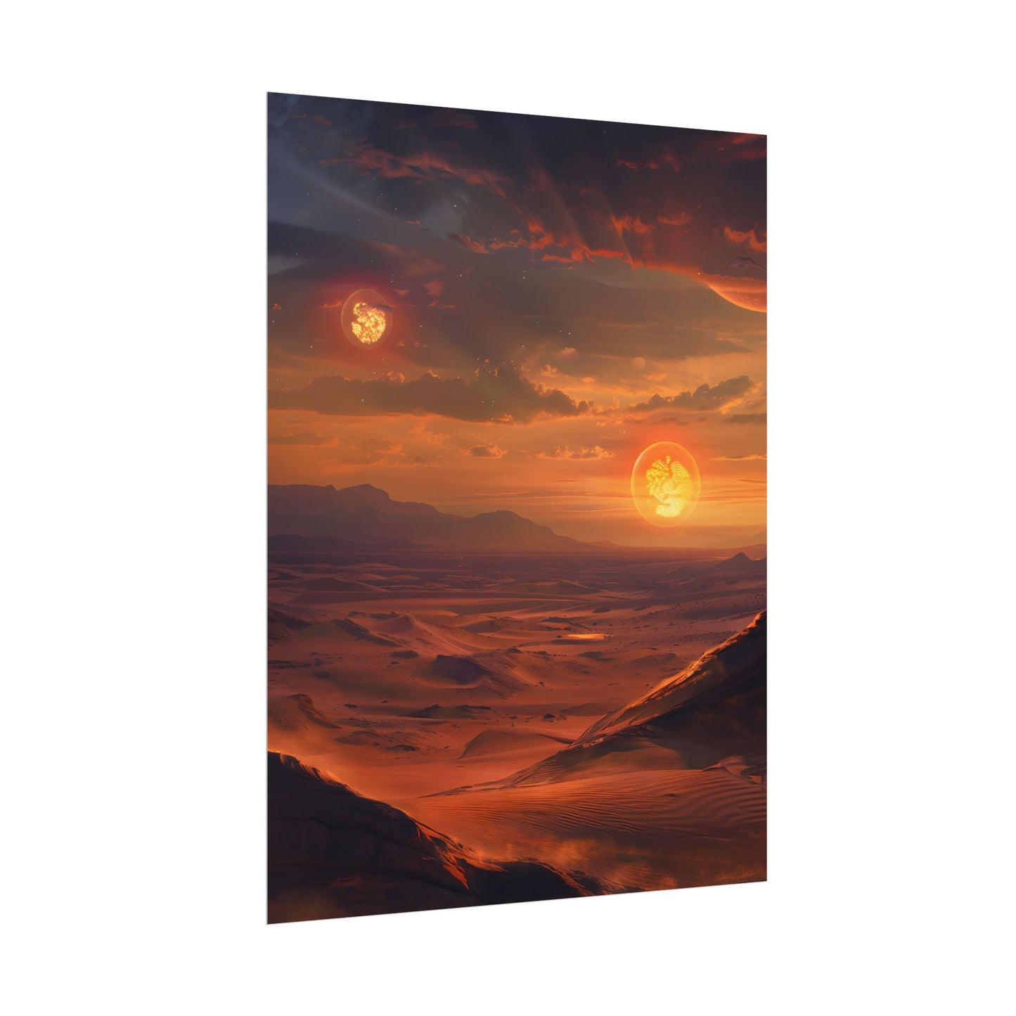 Peaceful Tatooine Sunset: Barren Desert Landscape - Poster