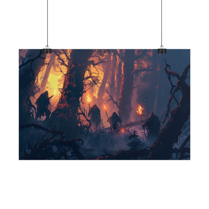 Forest Gathering at Sunset: Peaceful Woodland Scene - Poster