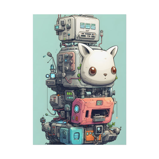 Mysterious Pixel Pets in Futuristic Room: Cyberpunk Artwork - Poster
