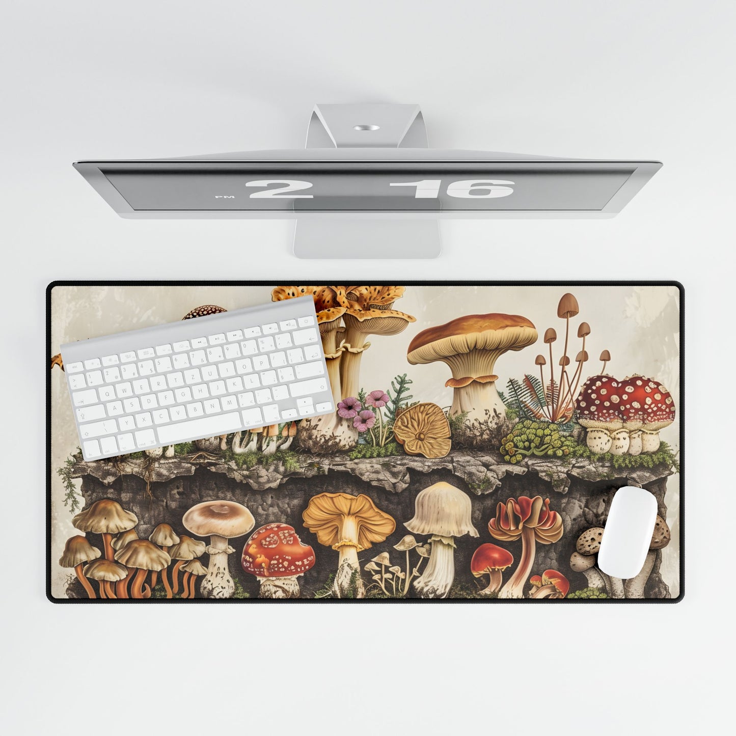 Vintage Mushroom Illustration: Detailed Artwork - Desk Mat