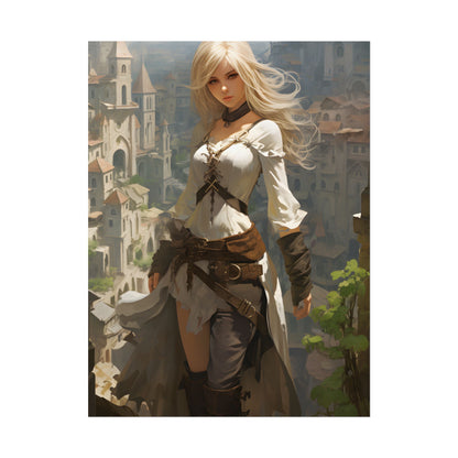 Anime Bird's Eye View Portrait: Blonde Beauty in Motion - Poster