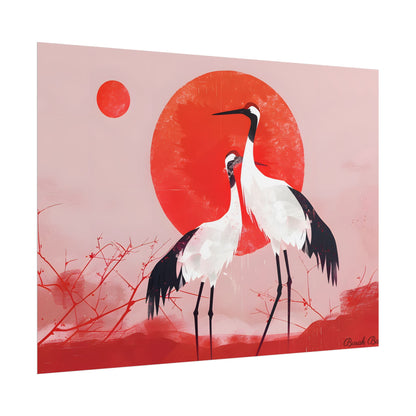 Peaceful Crane Sanctuary: Serene Landscape Nature Art - Poster