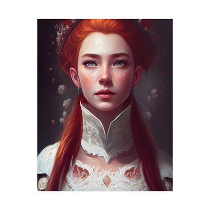Soft Glow Redhead Portrait: Elegant Female Artwork in Dress - Poster