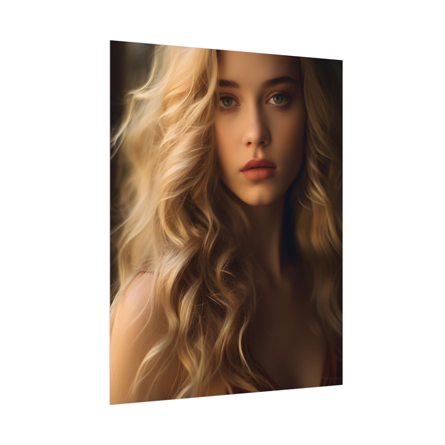 Modern Beauty: Young Blonde Woman in a Short-Sleeved Dress - Poster