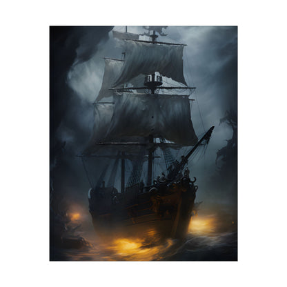 Ghostly Pirate Ship: Sailing Through the Ocean's Edge - Poster