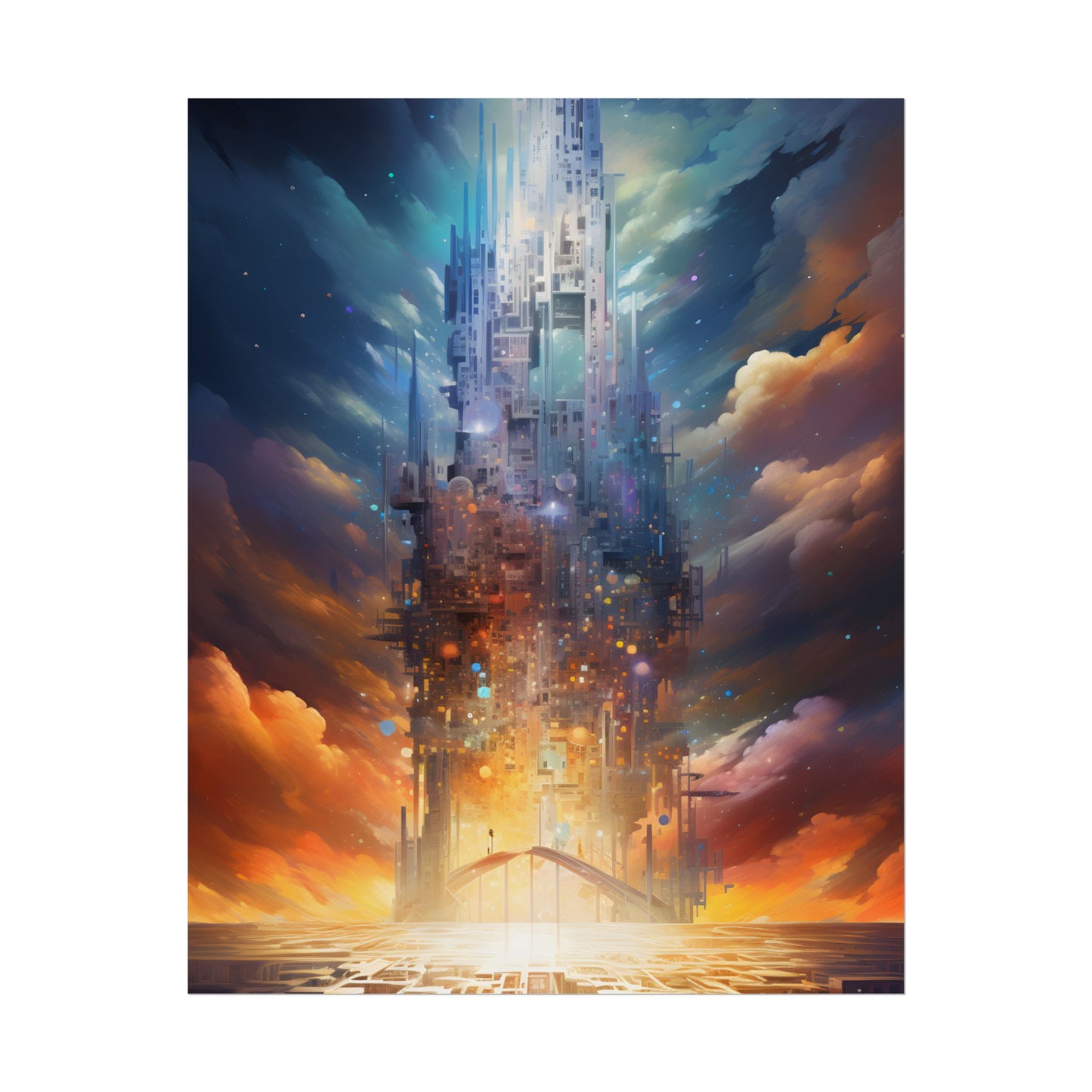 Vibrant Cyber Dreamscape: Abstract Digital Artwork - Poster