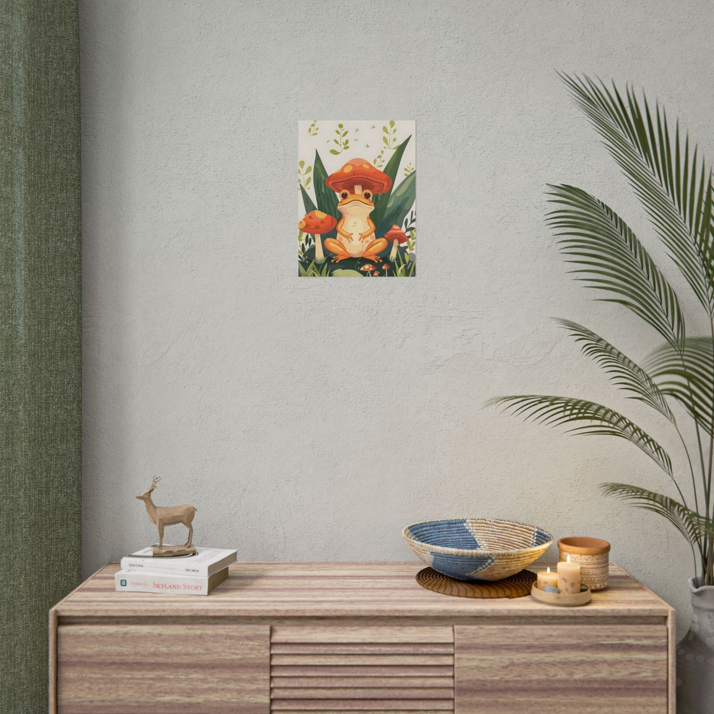 Retro Whimsy: Frog & Mushrooms in Close-Up Charm - Poster