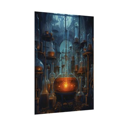 Scientific Discovery: Mysterious Laboratory Scene with Beaker and Whiteboard - Poster