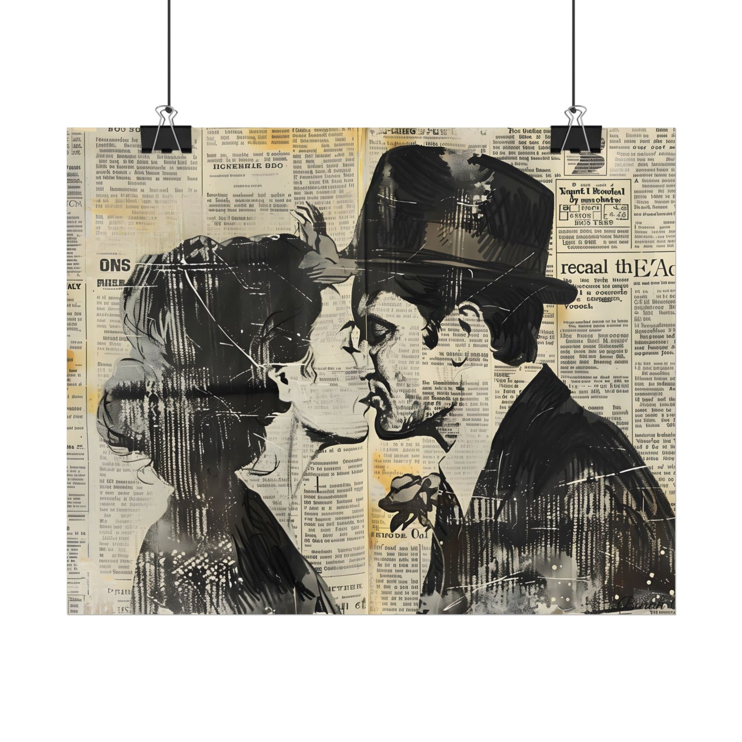 Vintage Romance Couples: Newsprint Artwork - Intimate Moments - Poster