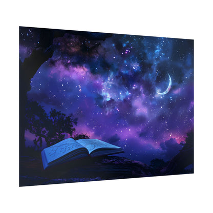 Mystical Night Sky: Stars and Crescent Moon - Poster