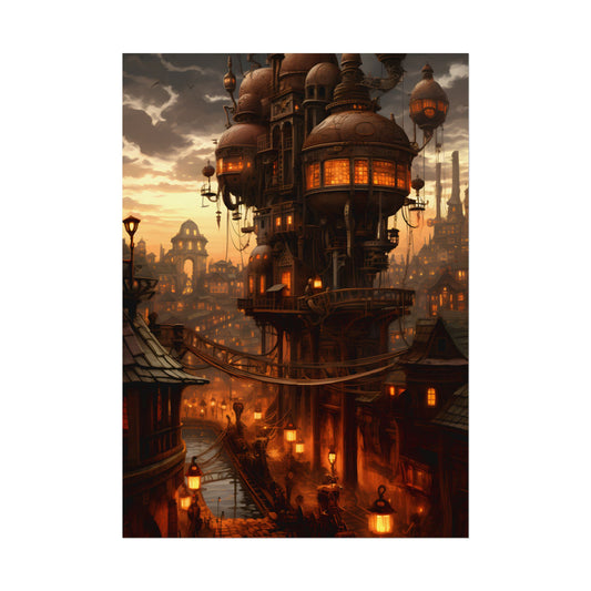 Steampunk City Delights: Vintage Parisian Landscape Art - Poster