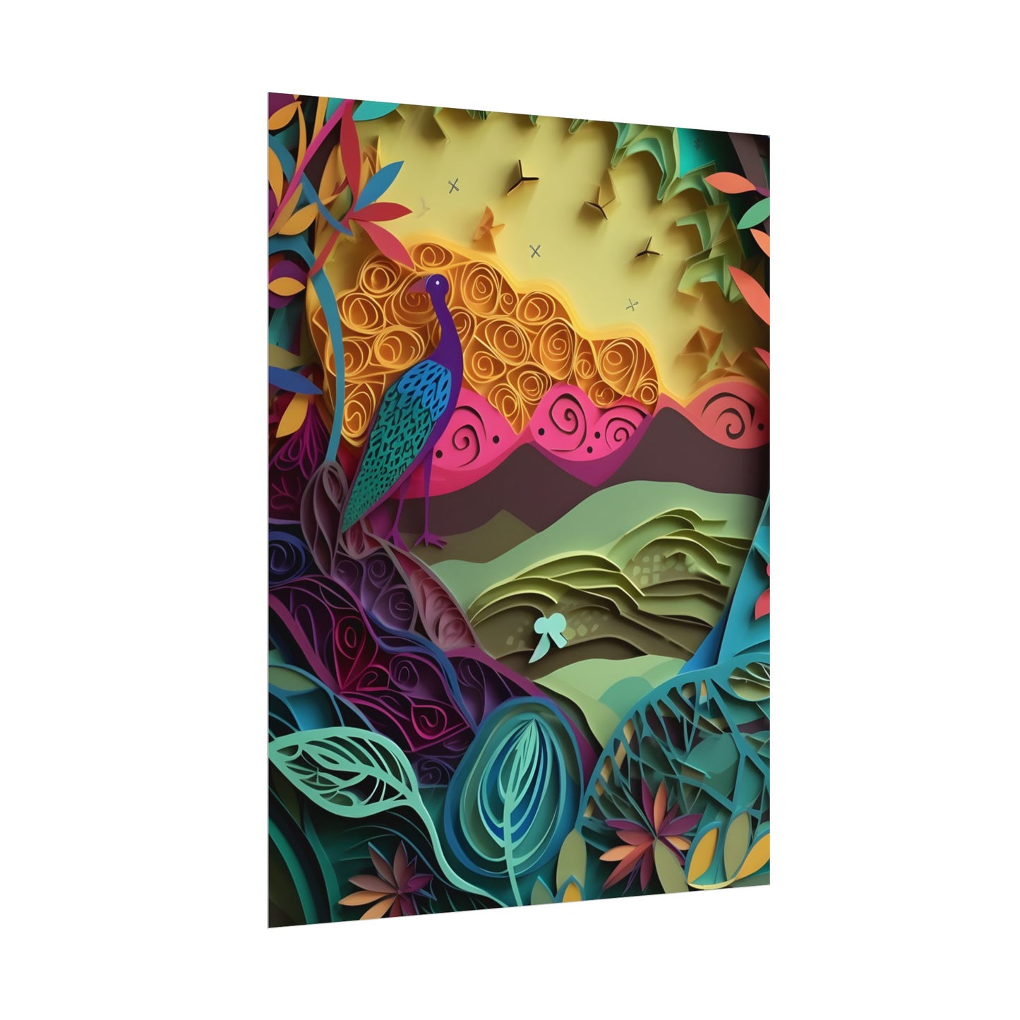 Vibrant Indian Quilling Art: Traditional Landscape Decoration - Poster