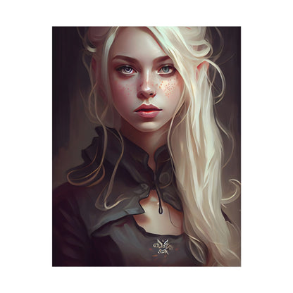Blonde Portrait: Elegant Woman in Black Dress - Poster