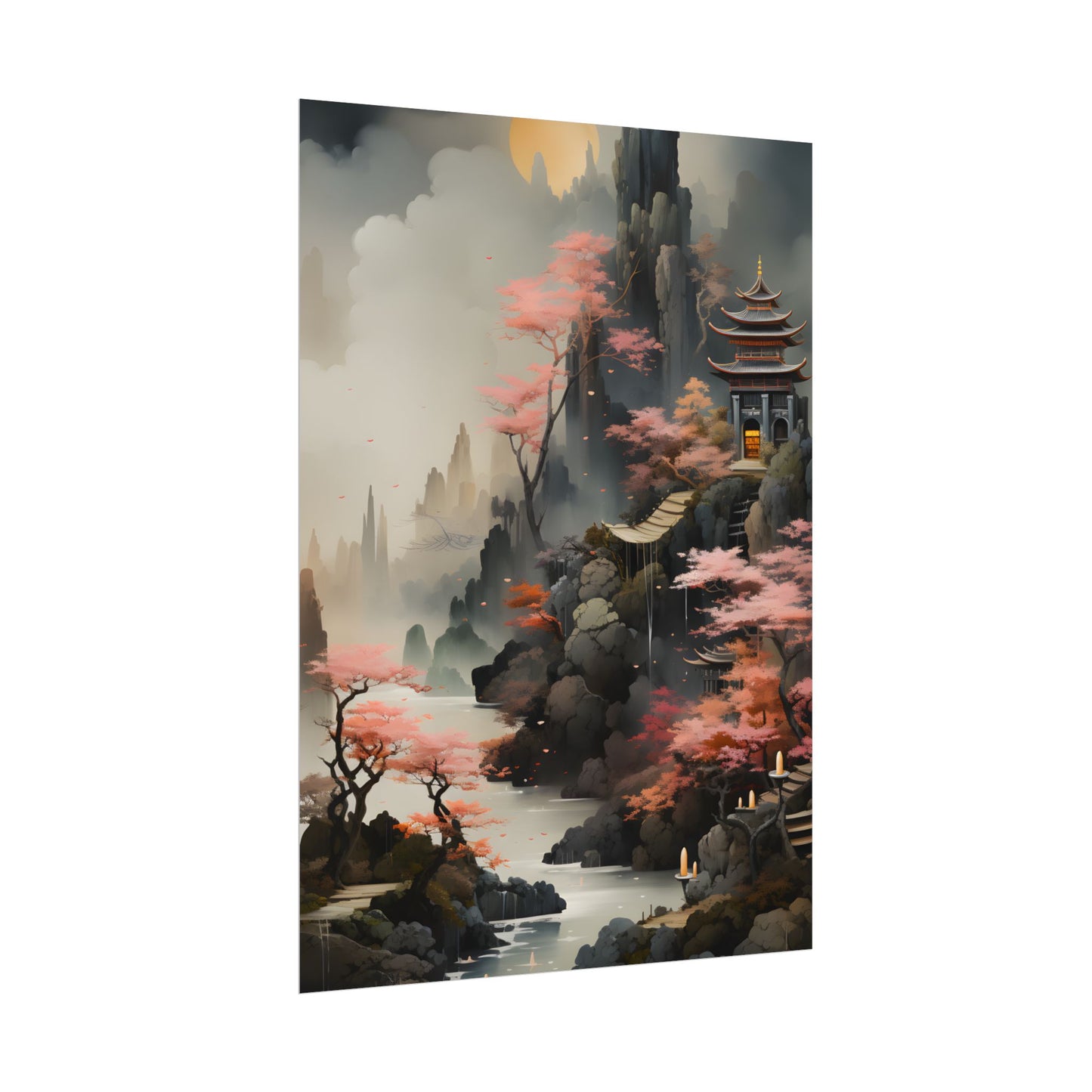 Vibrant Landscape in Moss Green: Ash Magenta Artwork - Poster