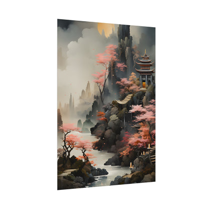 Vibrant Landscape in Moss Green: Ash Magenta Artwork - Poster