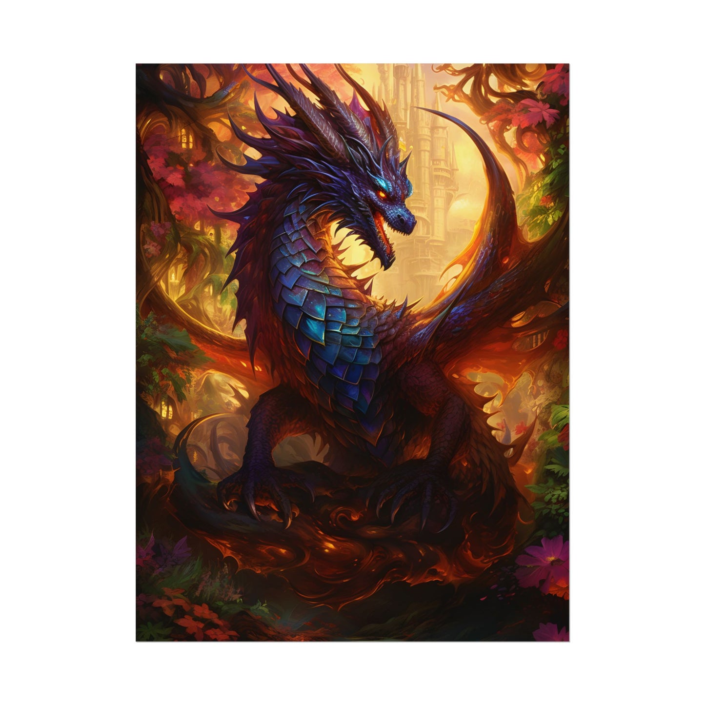 Majestic Dragon Guardian: Fantasy Landscape Art - Poster