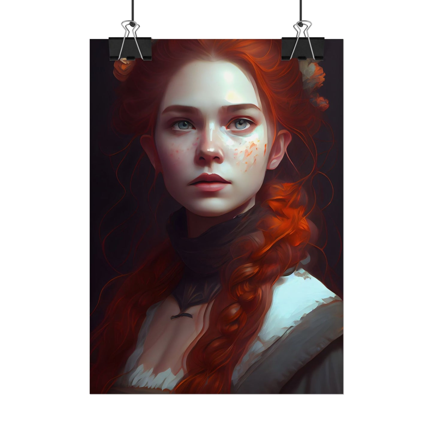 Astonishing Redhead Portrait: Elegant Young Woman in Dress - Poster