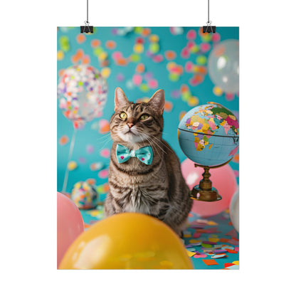 Whimsical Cat with Bow Tie: Mysterious Feline Artwork - Poster