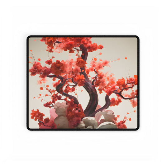Serene Landscape in Ash Magenta: Mossy Nature Artwork - Desk Mat