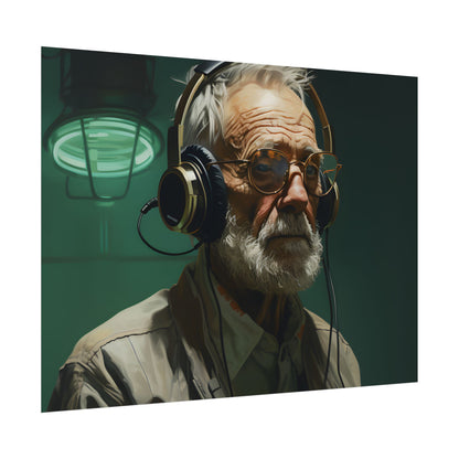Old Man Connected: Sci-Fi Headset Experiment Digital Art - Poster