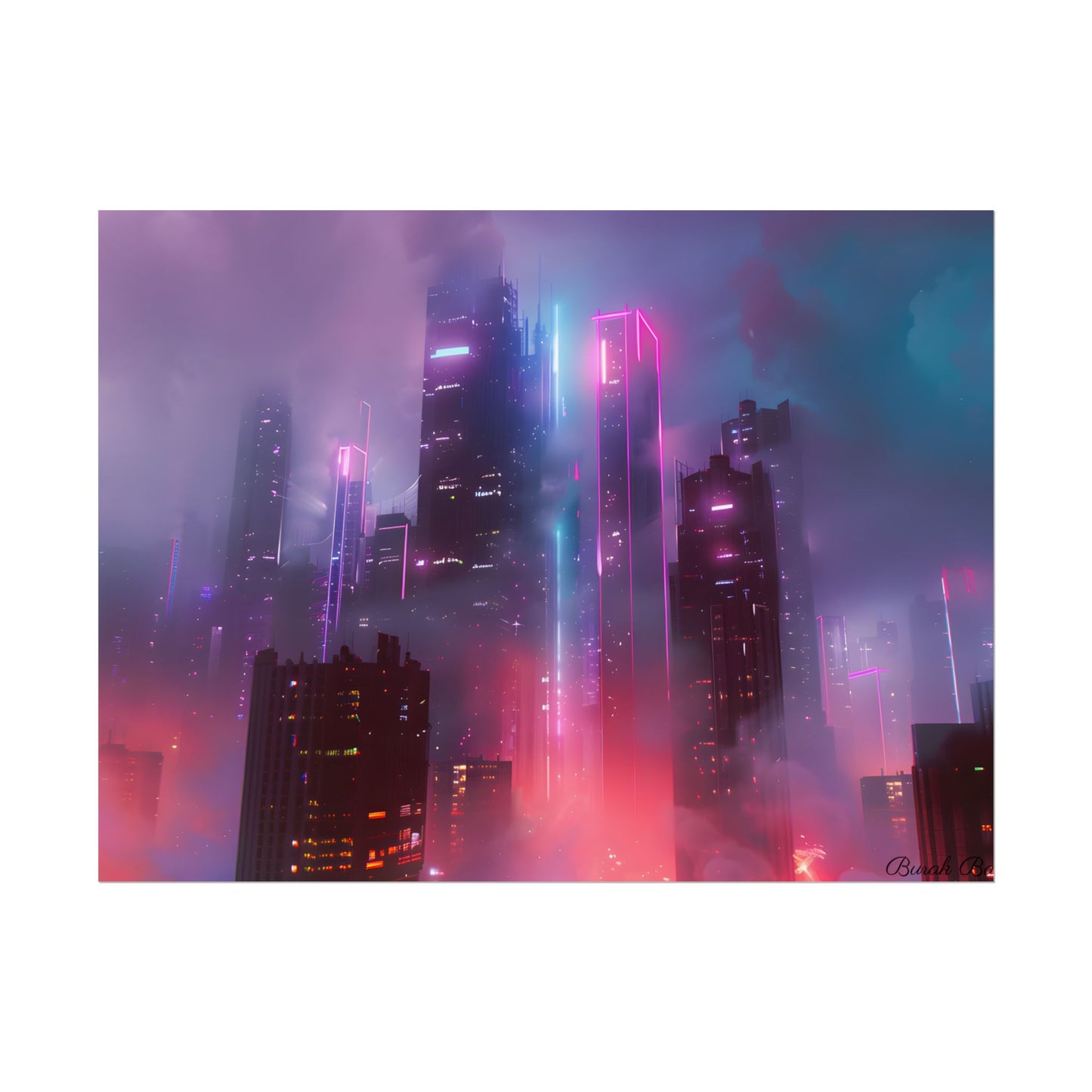 Futuristic Cityscape: Neon Dreams in the Urban Sky - Poster