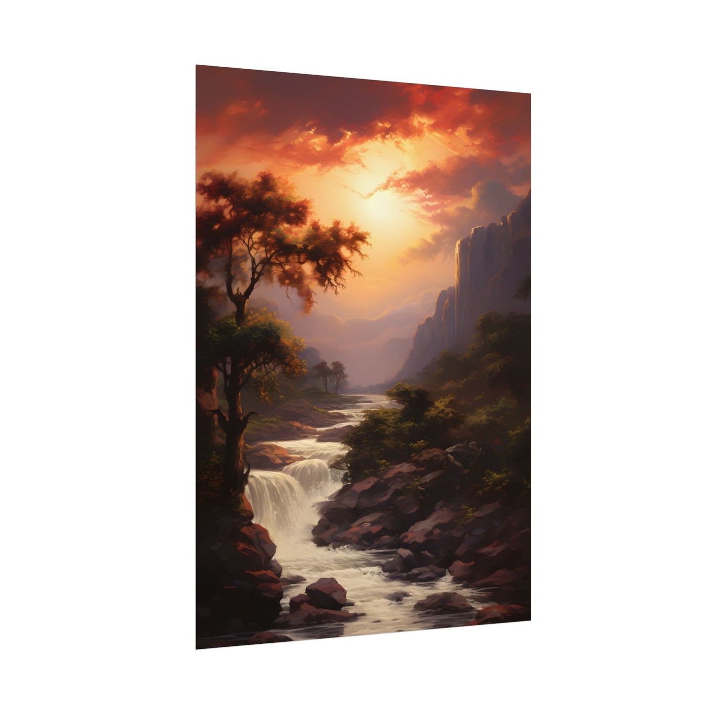 Breathtaking Waterfall Oil Painting: Meticulous Artwork - Poster