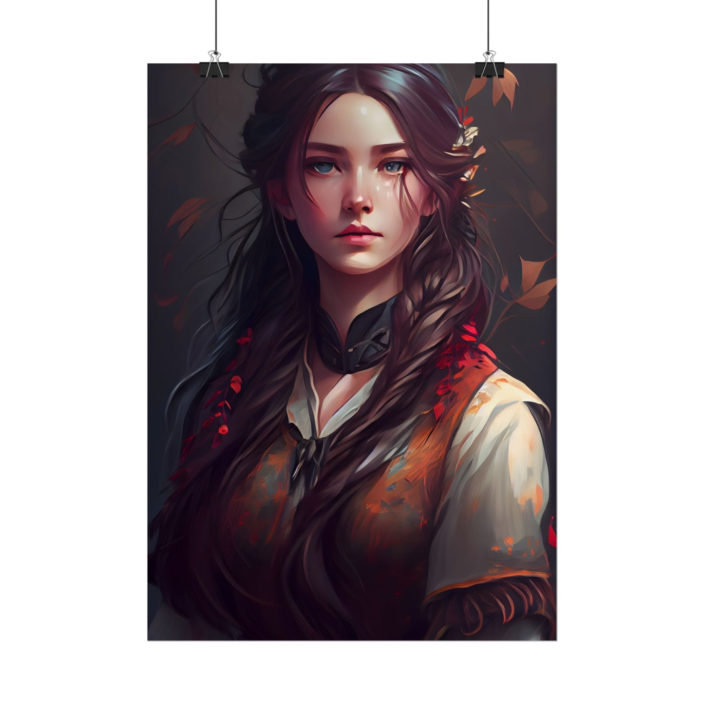 Vibrant Portrait: Brown Hair, Green Eyes Artwork - Poster