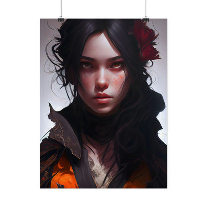 Black Hair Female Portrait: Elegant Dress Artwork - Poster