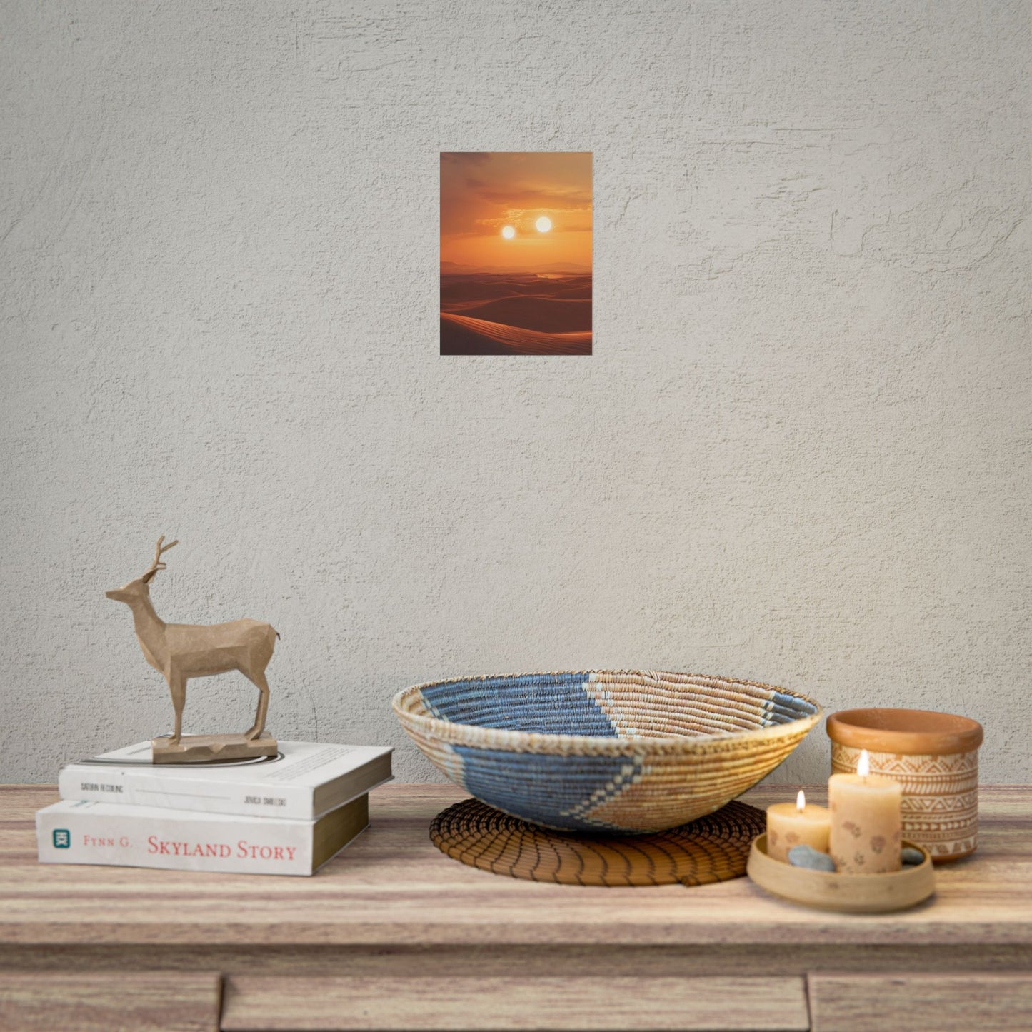 Serene Binary Sunset Artwork: A Peaceful Landscape - Poster