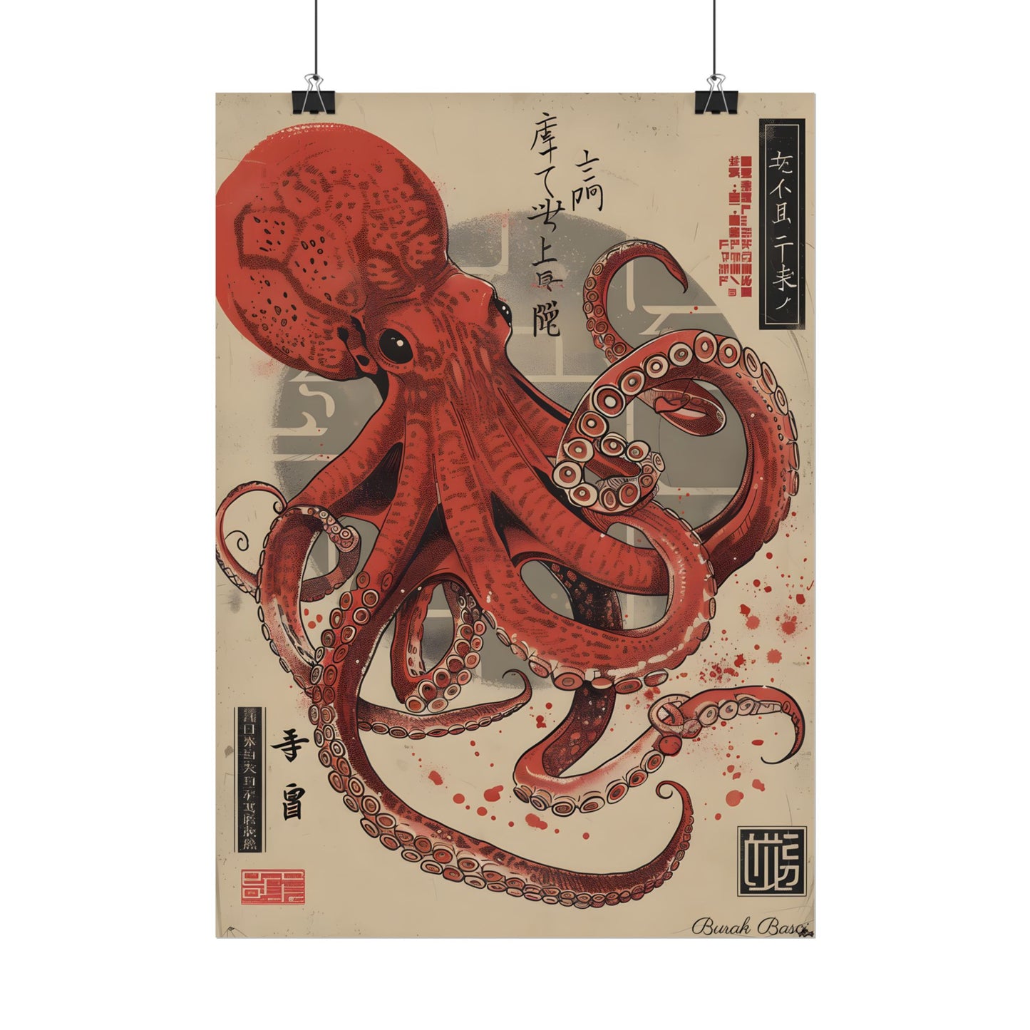 Stylized Japanese Octopus: Muted Watercolor Artwork - Poster