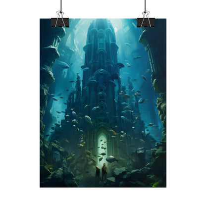 Sunken Ancient City: Underwater Ruins Digital Art - Poster