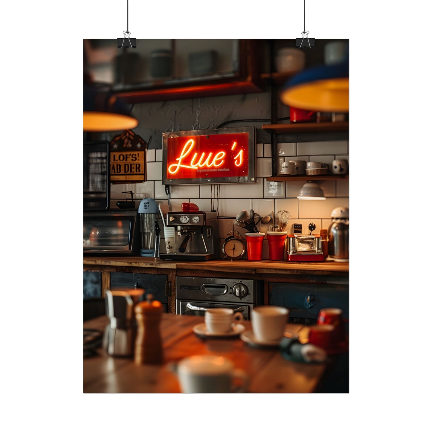 Cozy Retro Kitchen Artwork: Lukes Diner Sign Digital Art - Poster