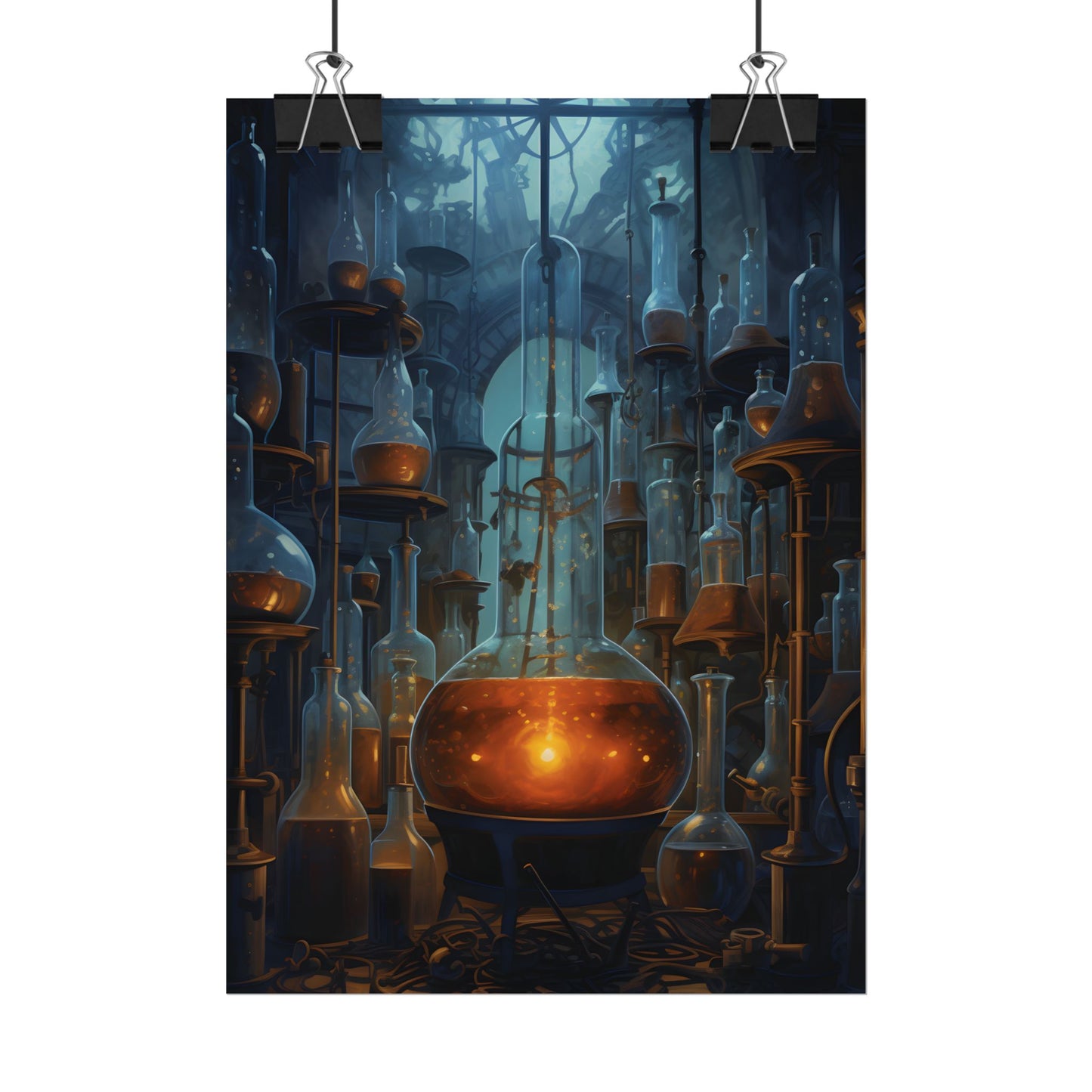 Scientific Discovery: Mysterious Laboratory Scene with Beaker and Whiteboard - Poster