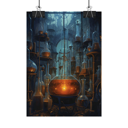 Scientific Discovery: Mysterious Laboratory Scene with Beaker and Whiteboard - Poster
