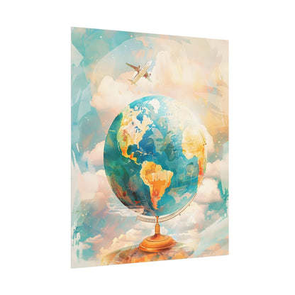 Vintage Globe with 80 Iconic Landmarks: Educational Artwork - Poster