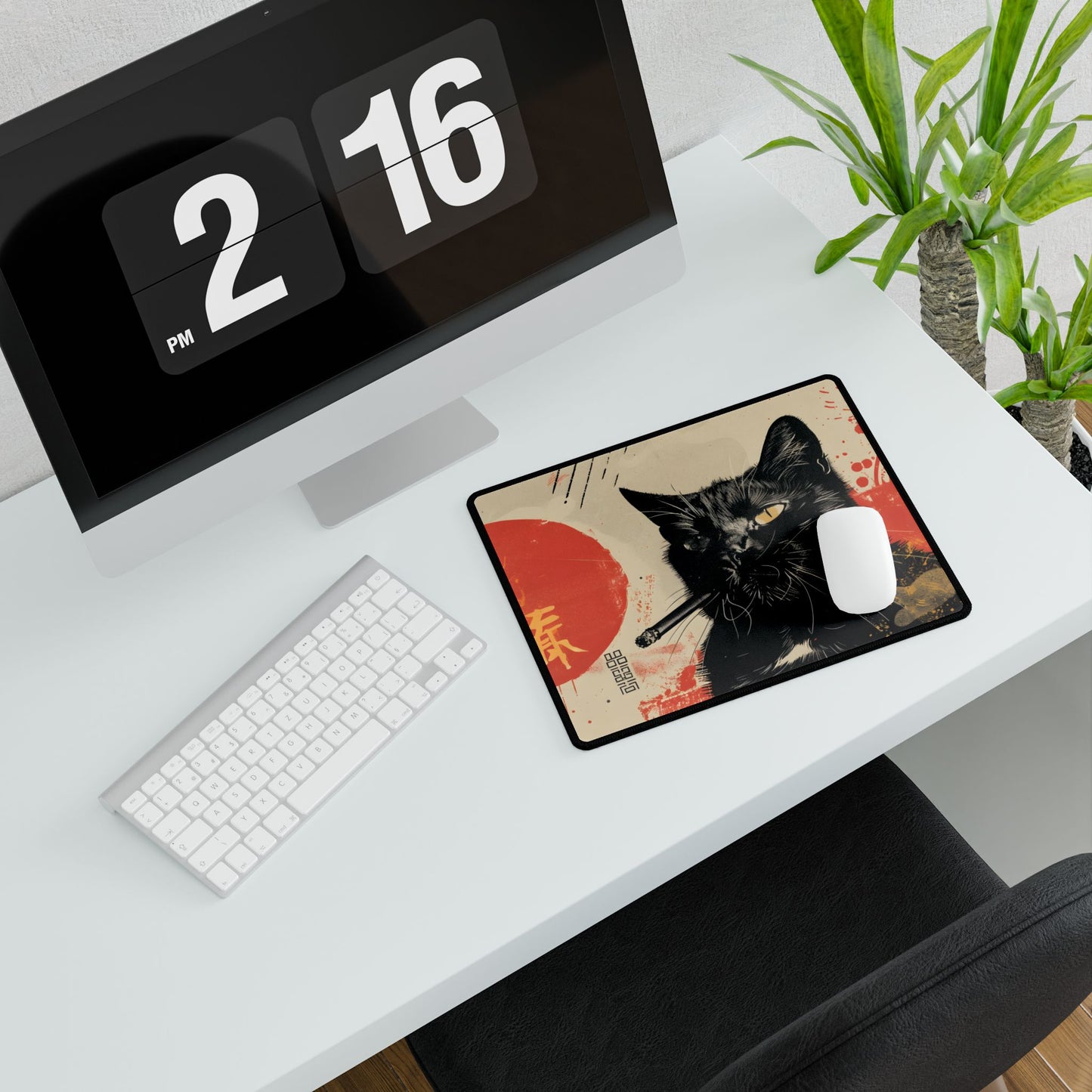 Whimsical Cat Smokes: Humorous Indoor Art - Desk Mat
