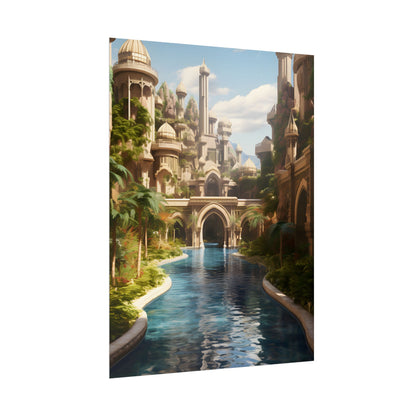 Mythical Oasis: Tranquil Desert Landscape - Poster