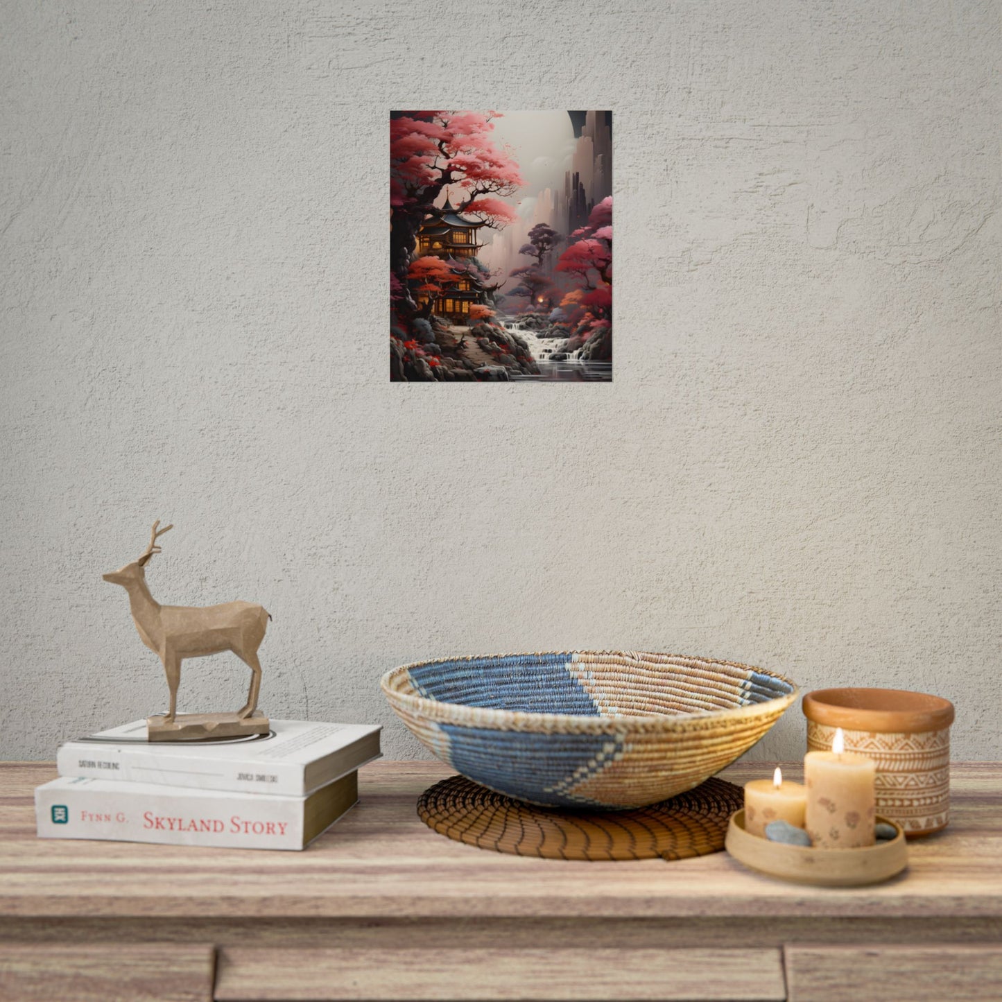 Landscape Masterpiece in Ash Magenta and Moss Green: Serene Nature Artwork - Poster