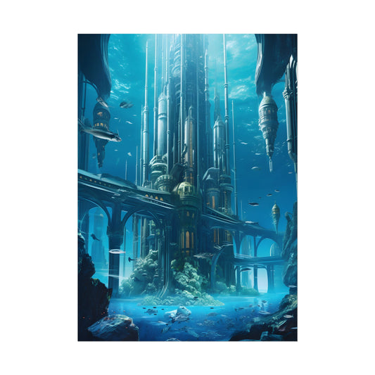 Underwater Futuristic City: Submerged Metropol Digital Art - Poster