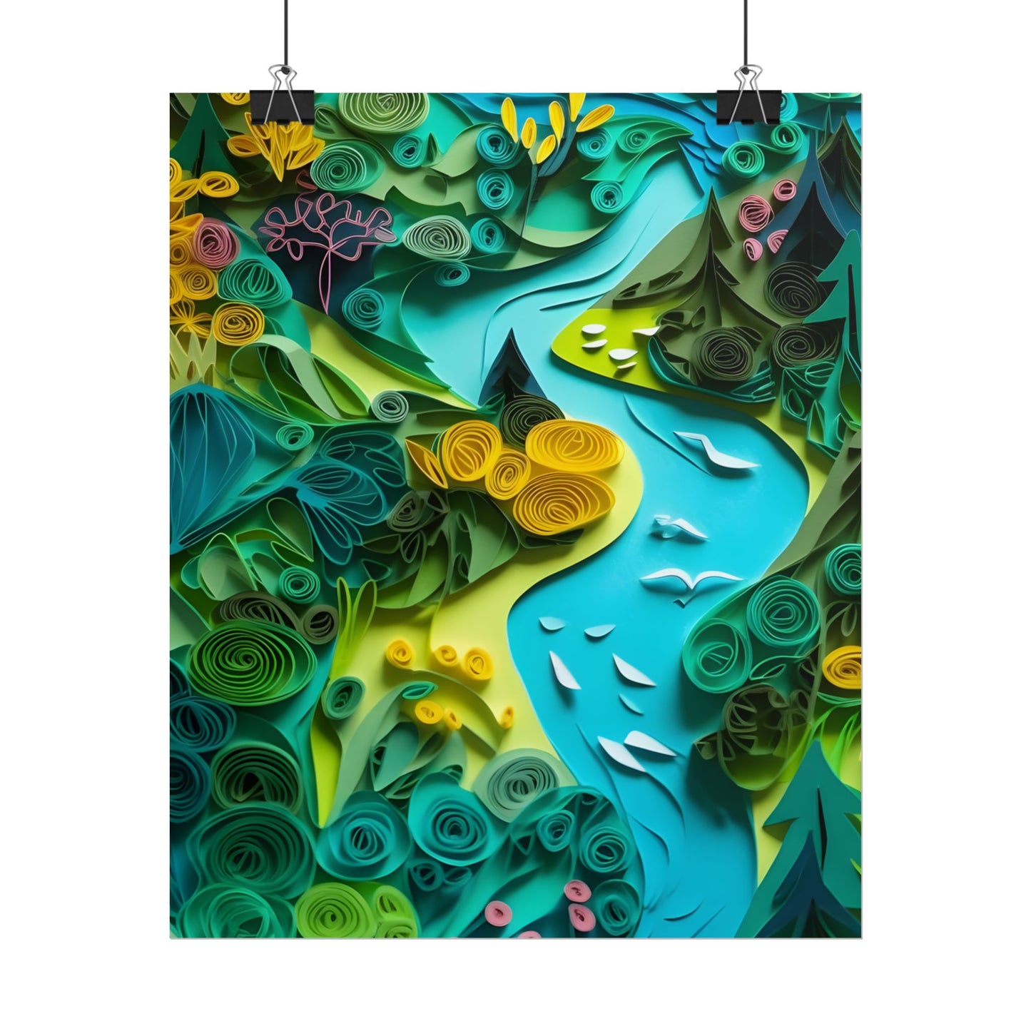 Colorful European Paper Quilling Artwork: Geometric Landscapes - Poster