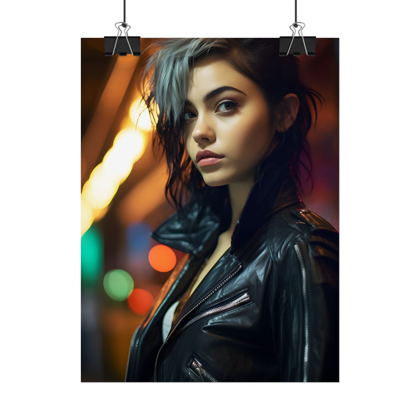 Vibrant Digital Art Print: Teenage Cyberpunk Close-Up - Poster